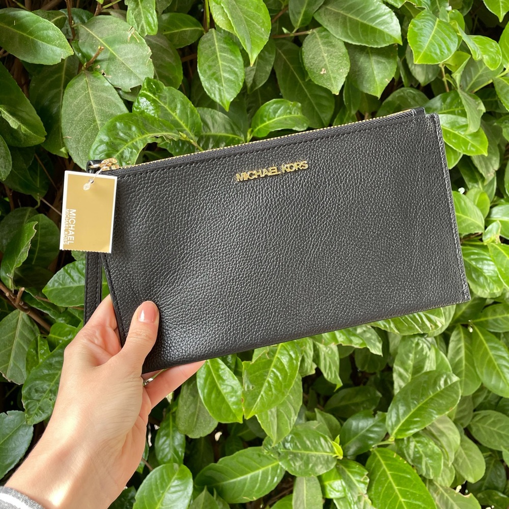 NWT Michael Kors Black Clutch with Gold Hardware